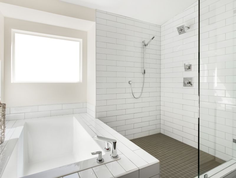 Corner Walk-in Shower with Large Tiles